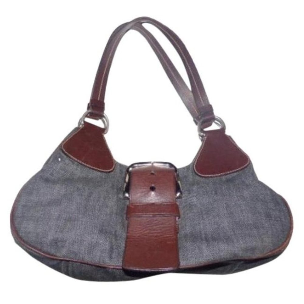 Prada Vintage Dark Rinse Denim and Brown Leather HOBO Satchel